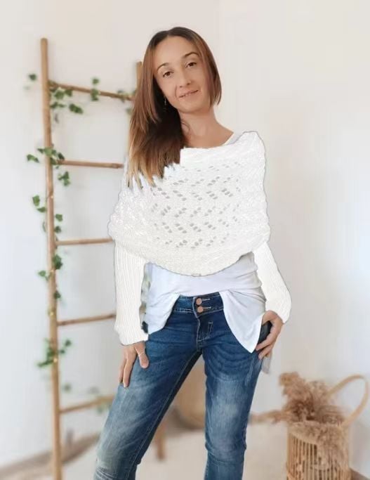 Double-Sleeve Wrap Scarf - Cosy Knit Scarf with Built-In Sleeves