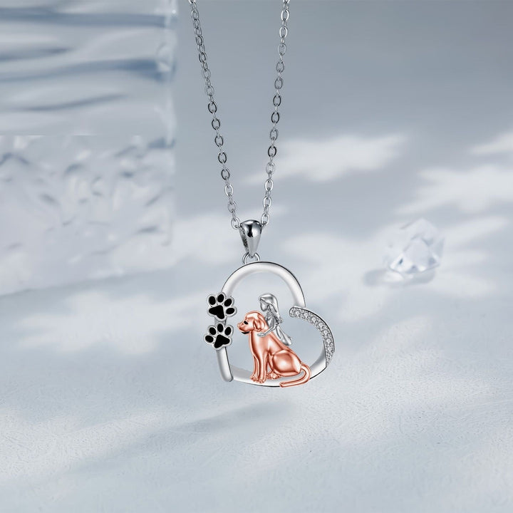 Heart-Shaped Dog and Girl Necklace