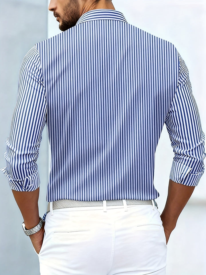 Men's Vintage Striped Long-Sleeved Shirt with Worn-In Look