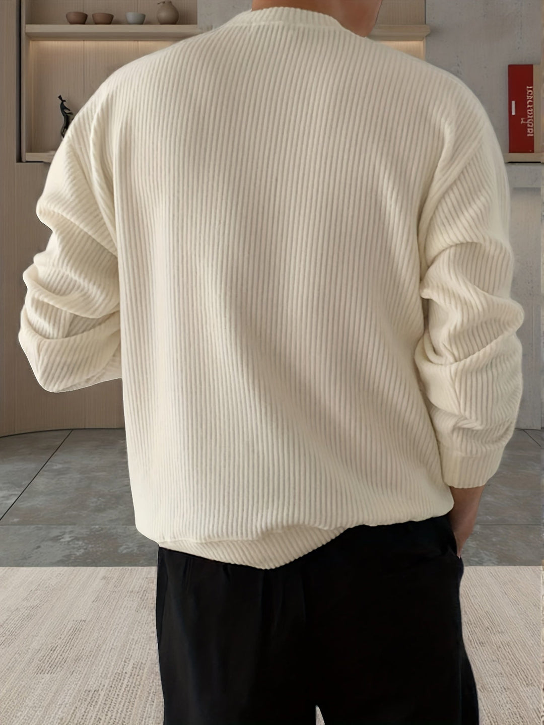 Men's Rib Knit Crew-Neck Jumper with Relaxed Fit