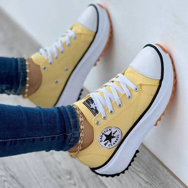 Women's Chunky Canvas Trainers with Contrasting Side Stripe