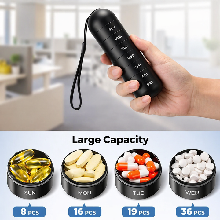 Aluminium pill box with 7 compartments | Compact, shock-resistant travel container