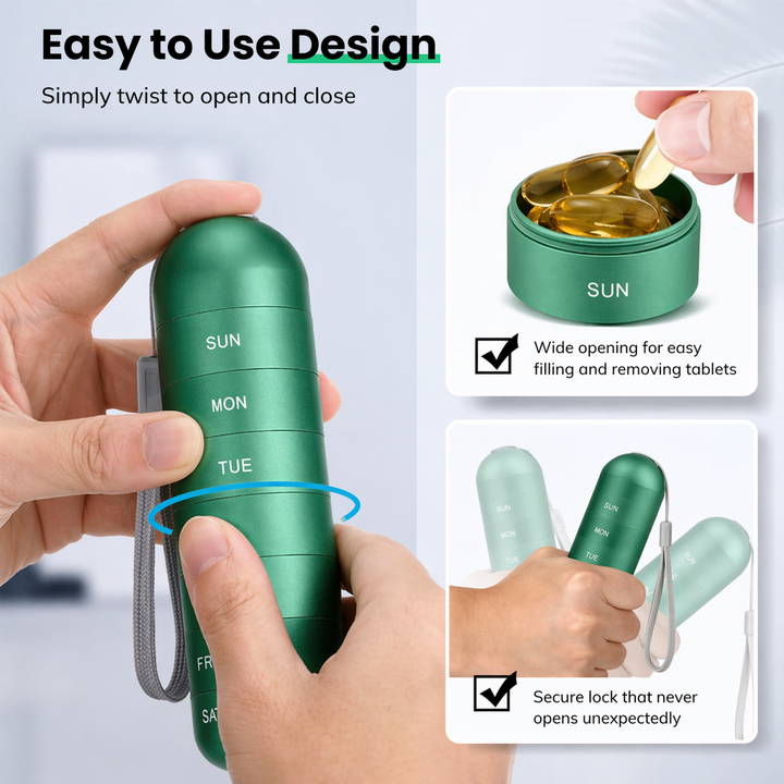 Aluminium pill box with 7 compartments | Compact, shock-resistant travel container