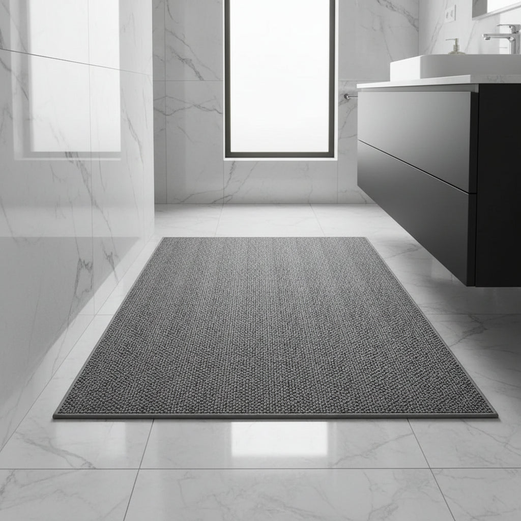 Absorbent Quick-Drying Bath Mat with Low Loop Pile and Bound Edge