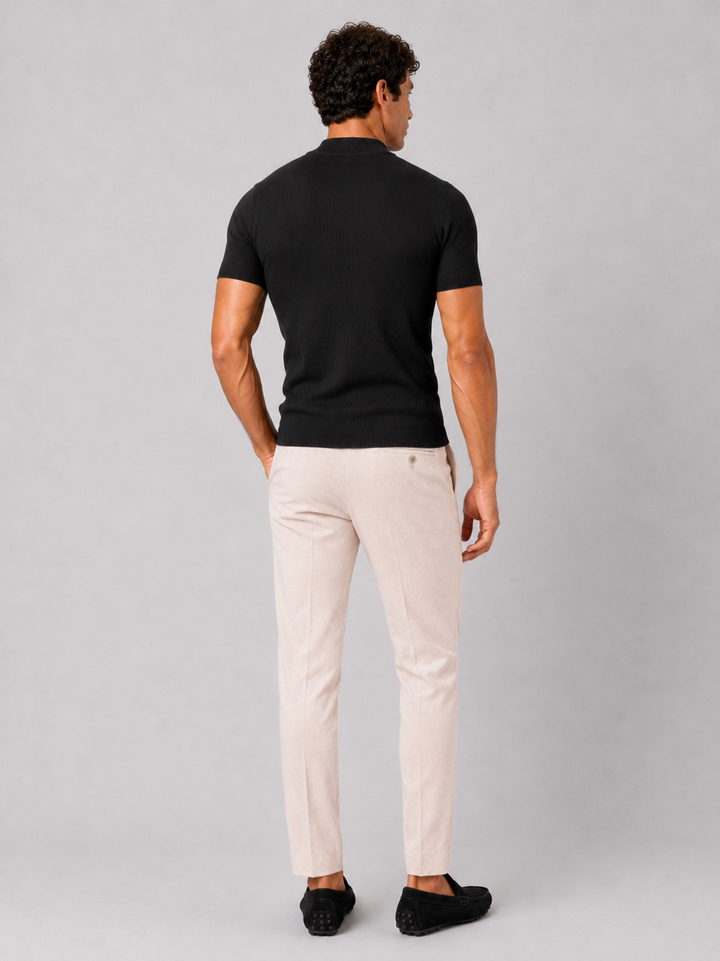 Men's Ribbed Stand-Collar T-Shirt – Fitted Stretch Short-Sleeve Top