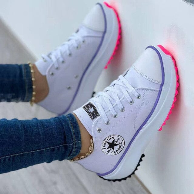 Women's Chunky Canvas Trainers with Contrasting Side Stripe