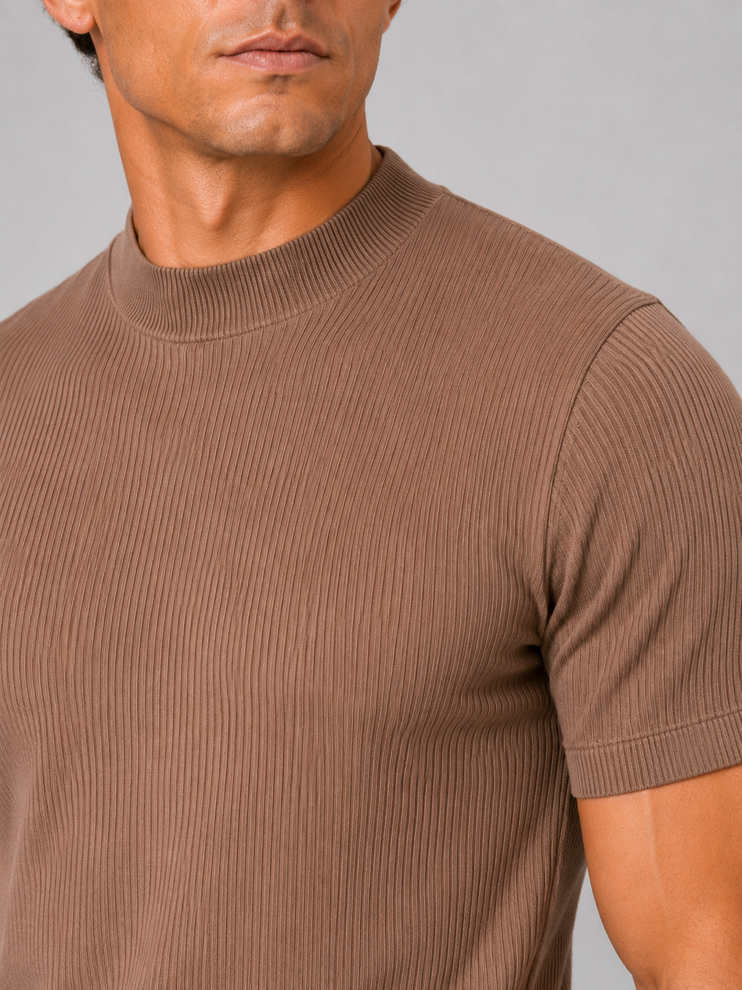 Men's Ribbed Stand-Collar T-Shirt – Fitted Stretch Short-Sleeve Top