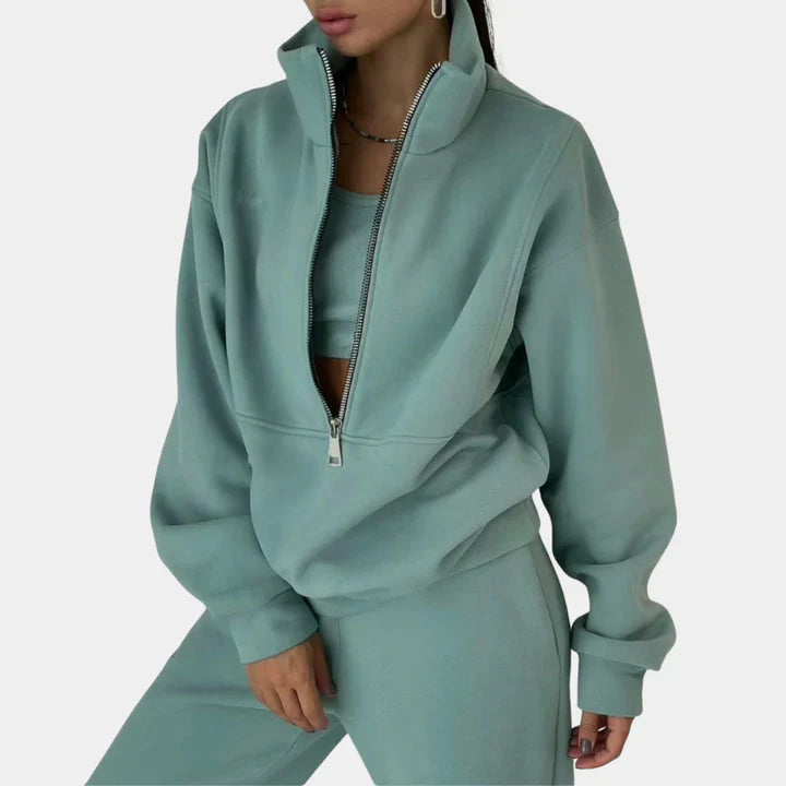 Comfortable Tracksuit Pullover with Zipper for Women