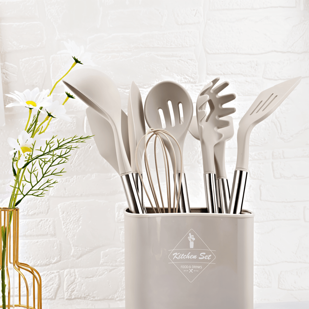 Culinara Pro – 12-Piece Silicone Kitchen Utensil Set with Stainless Steel Handles