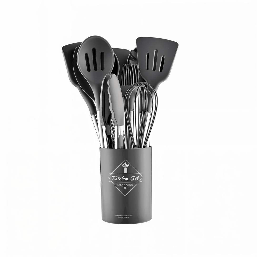 Culinara Pro – 12-Piece Silicone Kitchen Utensil Set with Stainless Steel Handles