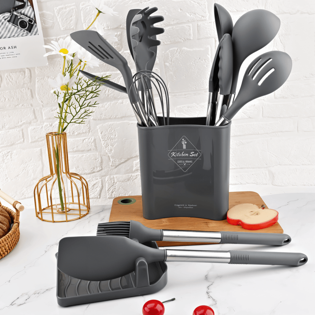 Culinara Pro – 12-Piece Silicone Kitchen Utensil Set with Stainless Steel Handles