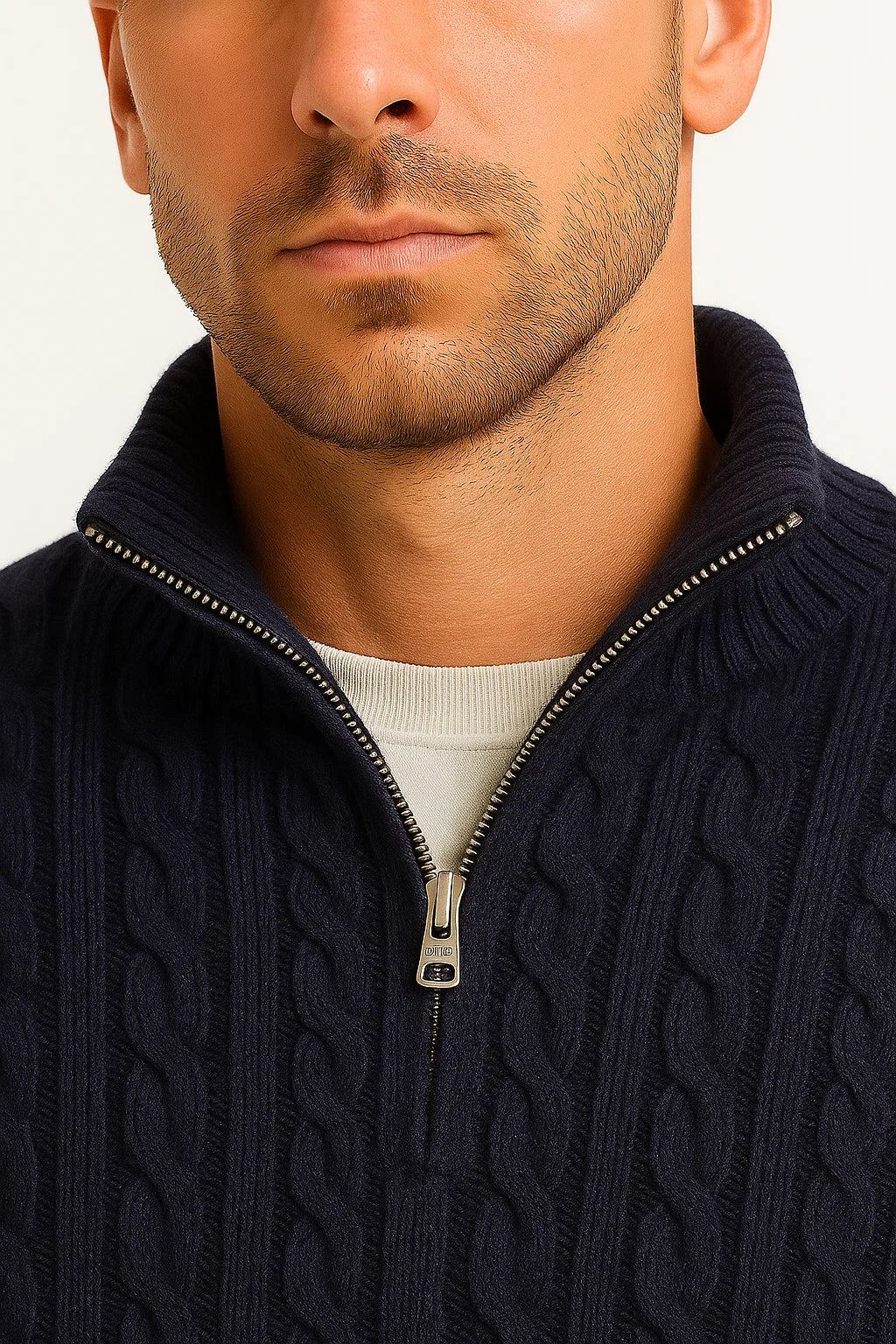 Men's Cable-Knit Jumper with Quarter Zip - Edmond