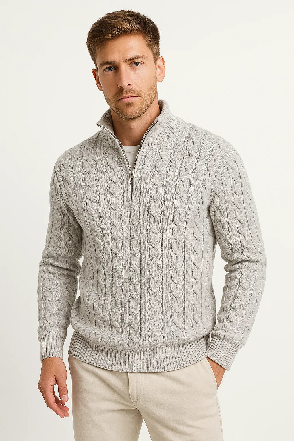 Men's Cable-Knit Jumper with Quarter Zip - Edmond
