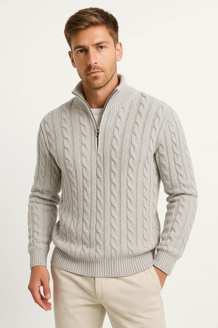 Men's Cable-Knit Jumper with Quarter Zip - Edmond