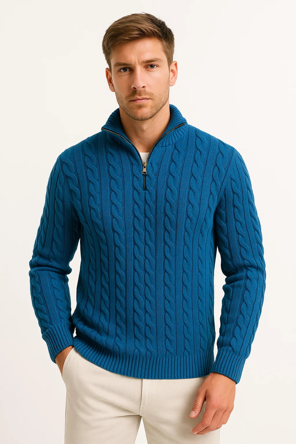Men's Cable-Knit Jumper with Quarter Zip - Edmond