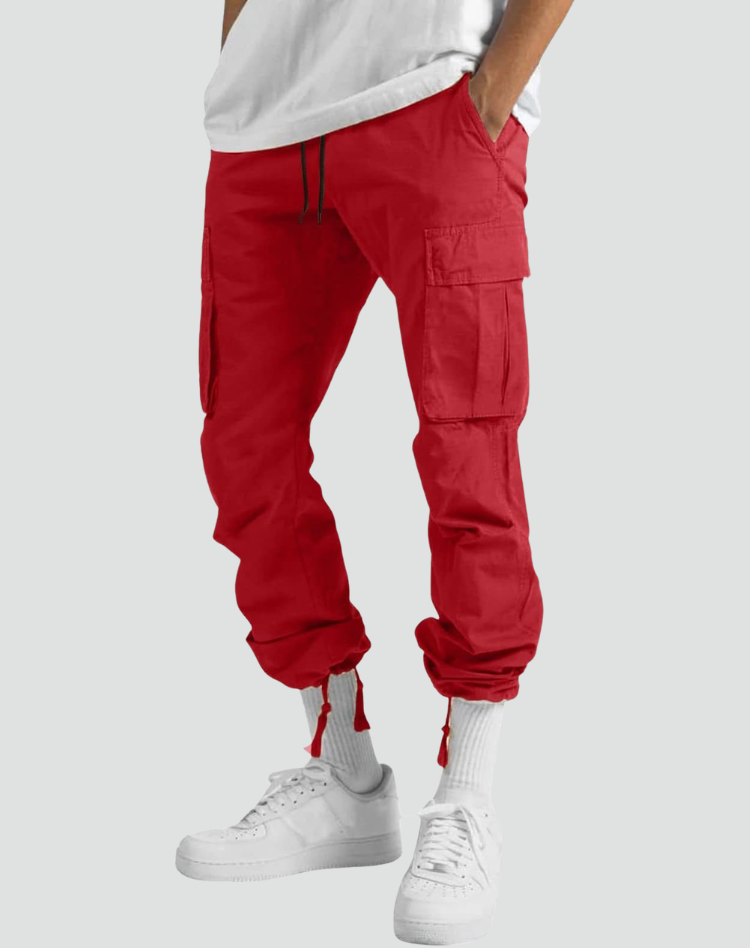 Men's Multi-Pocket Trousers with Adjustable Waist