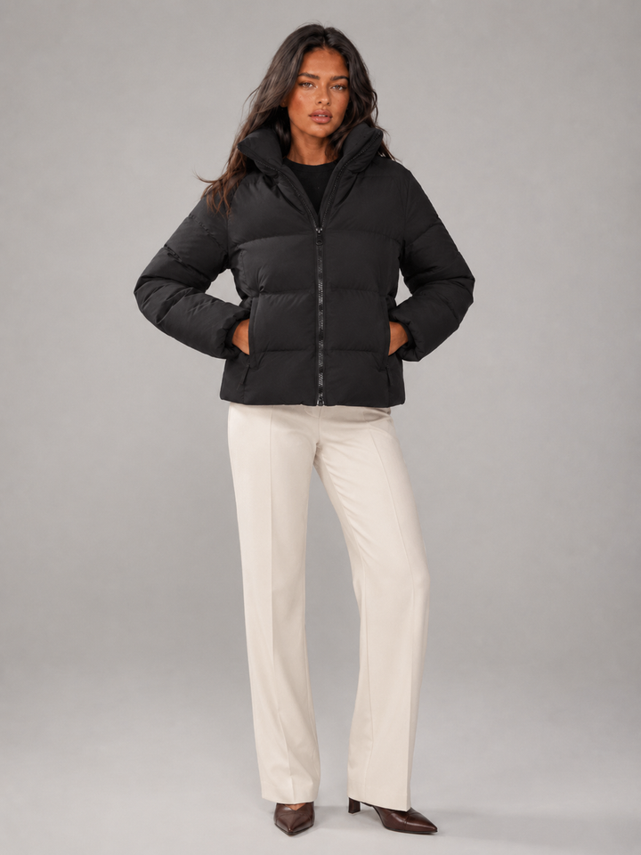 Women's Quilted Winter Jacket with Funnel Collar and Zip
