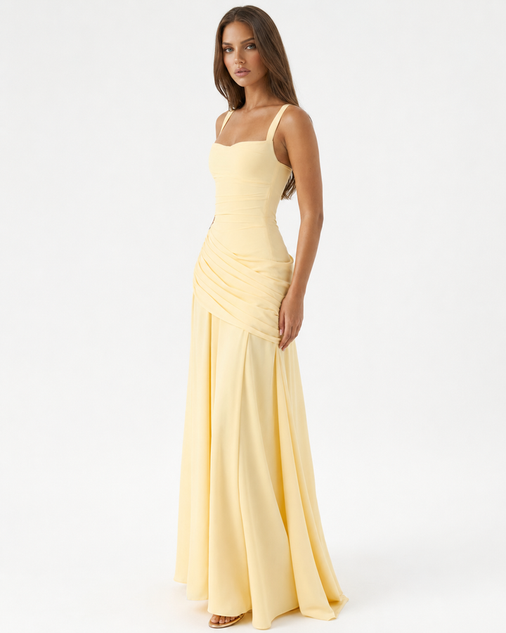 Flowing Chiffon Maxi Dress with Cowl Neck and Lace-Up Back