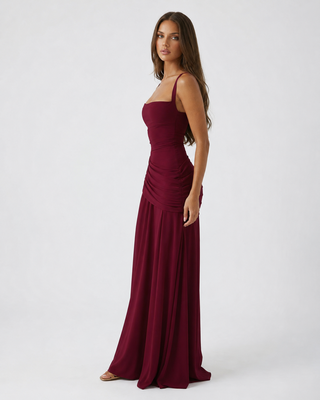 Flowing Chiffon Maxi Dress with Cowl Neck and Lace-Up Back
