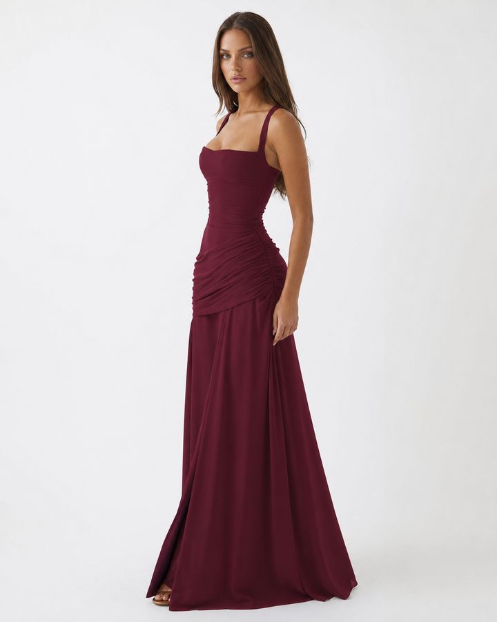 Flowing Chiffon Maxi Dress with Cowl Neck and Lace-Up Back