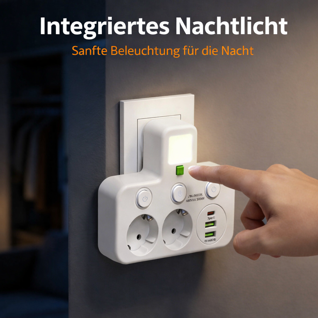 Extension Lead with USB and Switches | Multi-Socket Surge Protector 2500 W