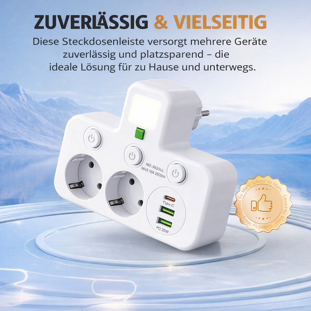 Extension Lead with USB and Switches | Multi-Socket Surge Protector 2500 W