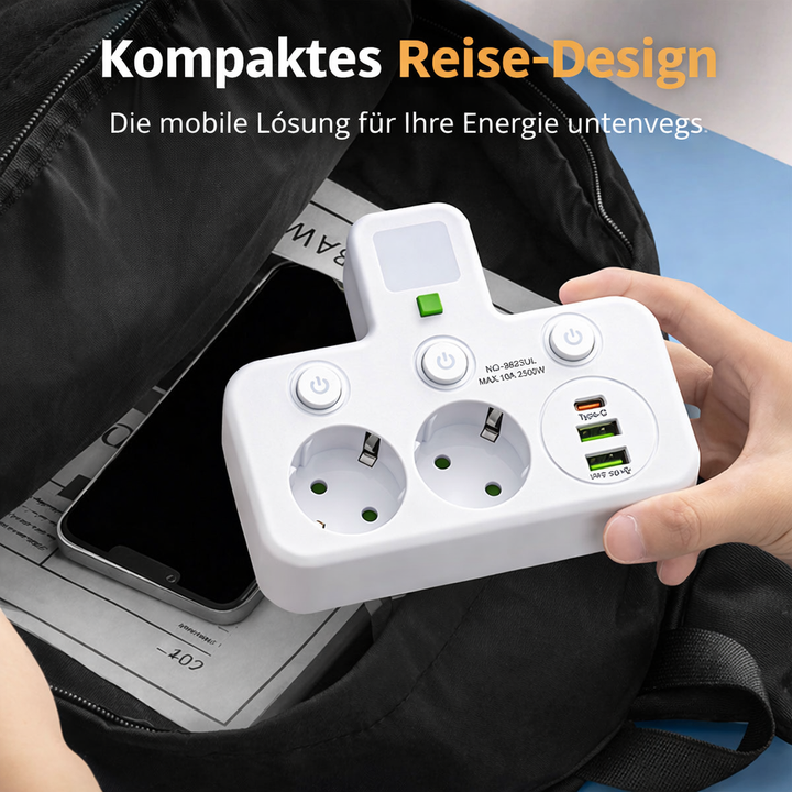 Extension Lead with USB and Switches | Multi-Socket Surge Protector 2500 W