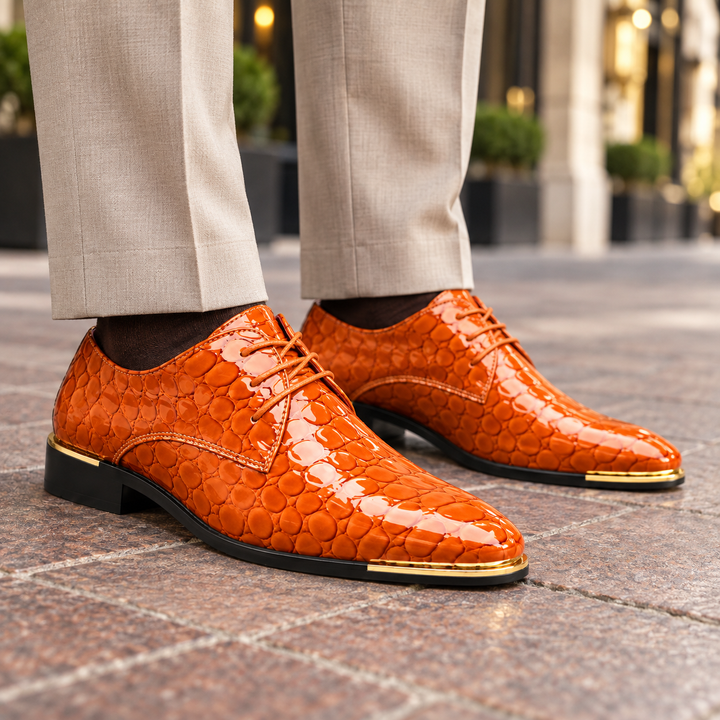 Men's Leather Lace-Up Shoes with Textured Finish