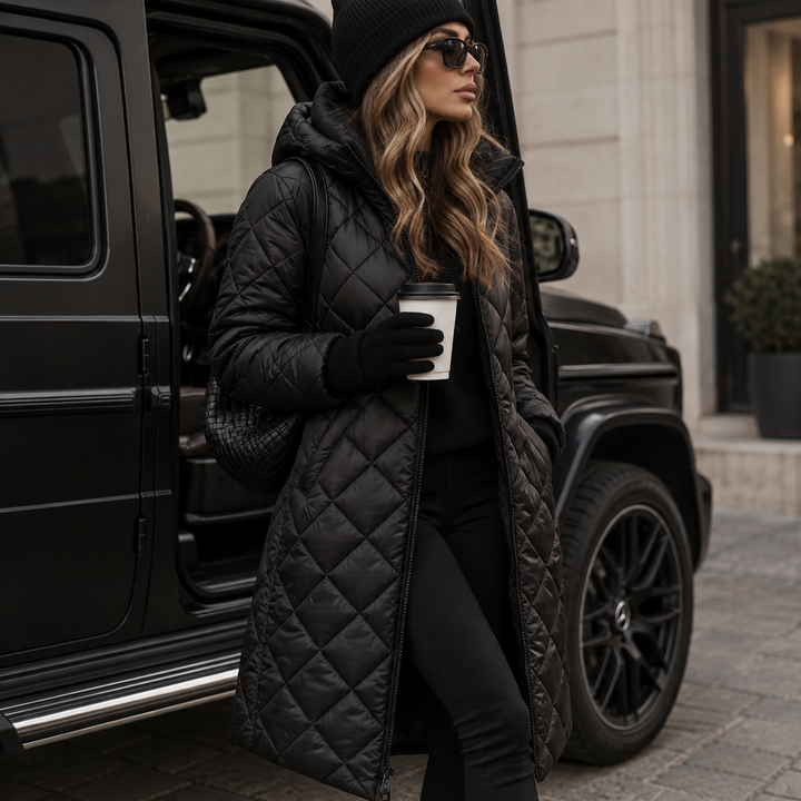 Quilted Long Coat - Water-Repellent, Padded in Puffer Design