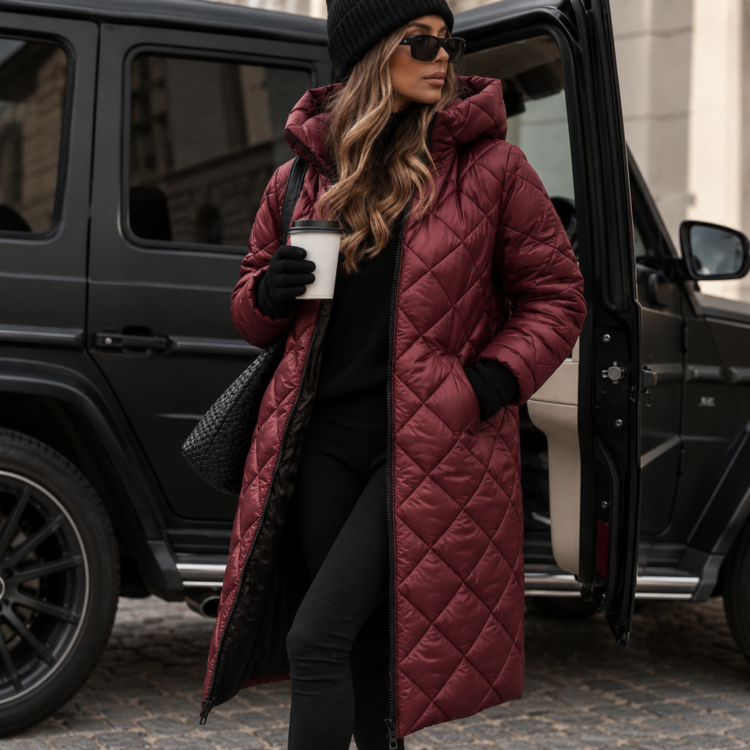 Quilted Long Coat - Water-Repellent, Padded in Puffer Design