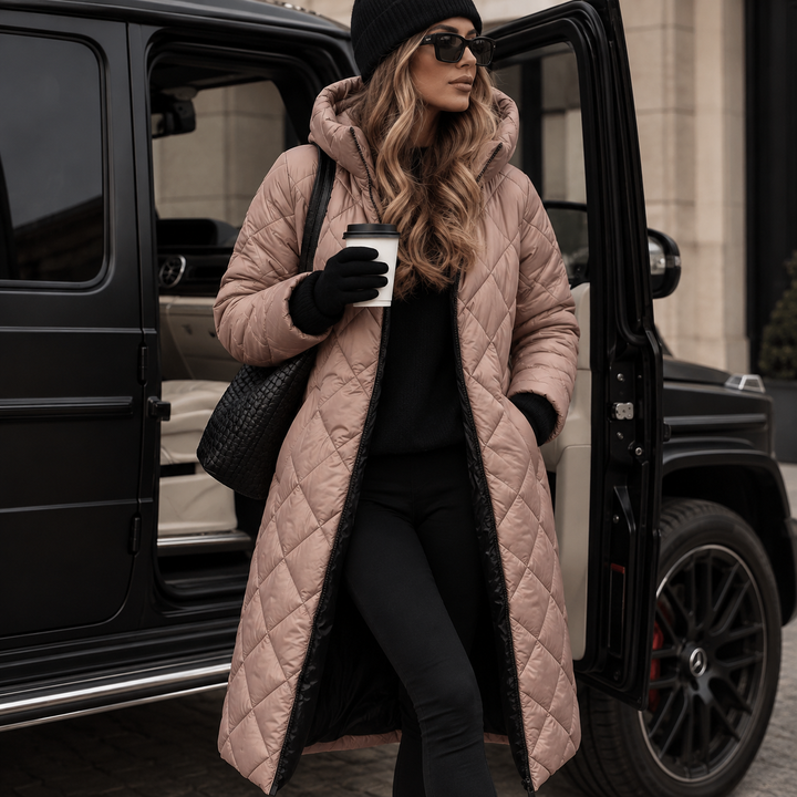 Quilted Long Coat - Water-Repellent, Padded in Puffer Design