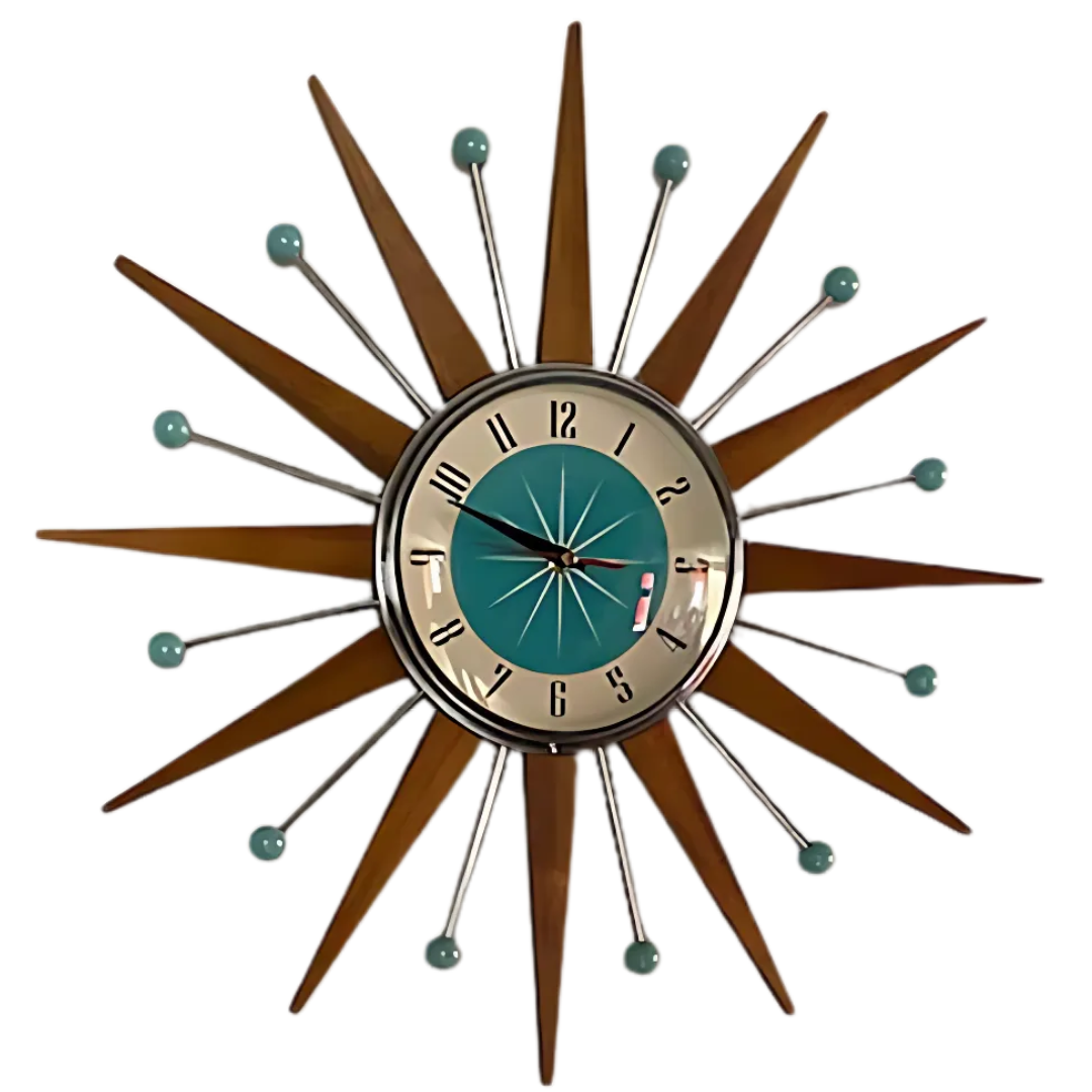Mid-Century Handmade Wall Clock | Retro Wall Décor, Silent and Battery-Powered