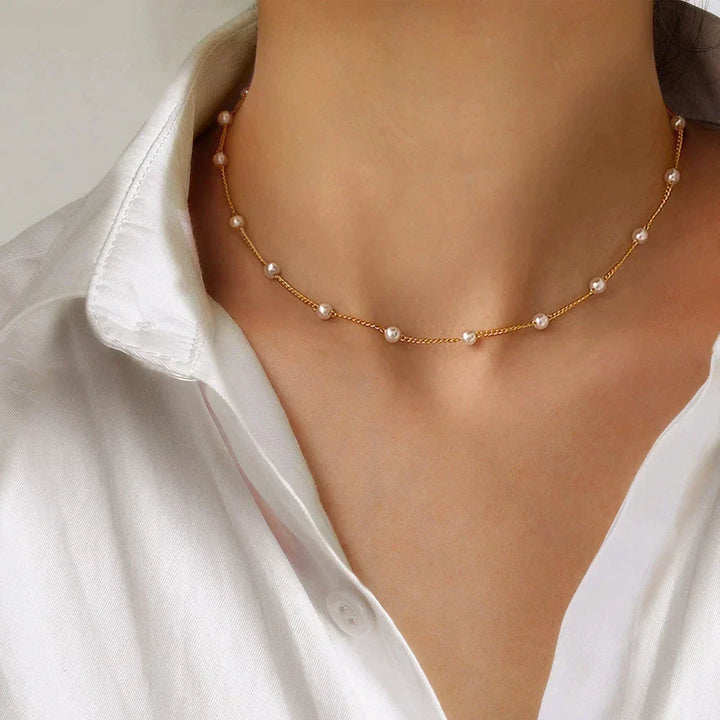 Minimalist Gold Necklace with Subtle Cubic Zirconia Stones