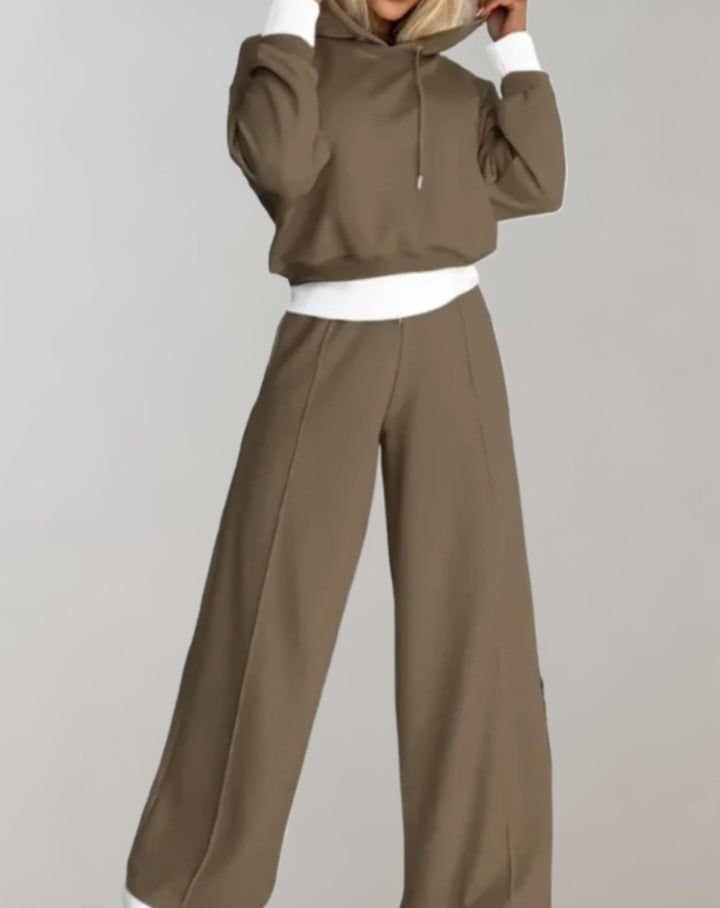 Women's Tracksuit Set – 2-Piece, Comfortable, Casual with Hoodie and Wide-Leg Trousers