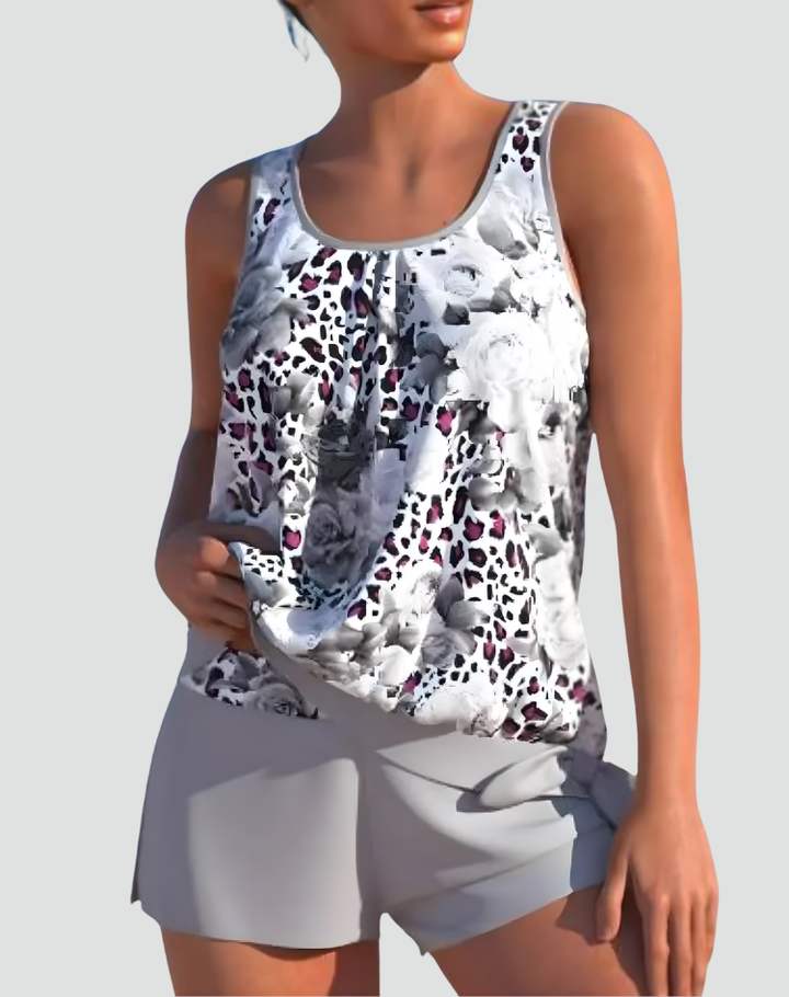 Women's Tankini Set with Floral Print - Shaping Style