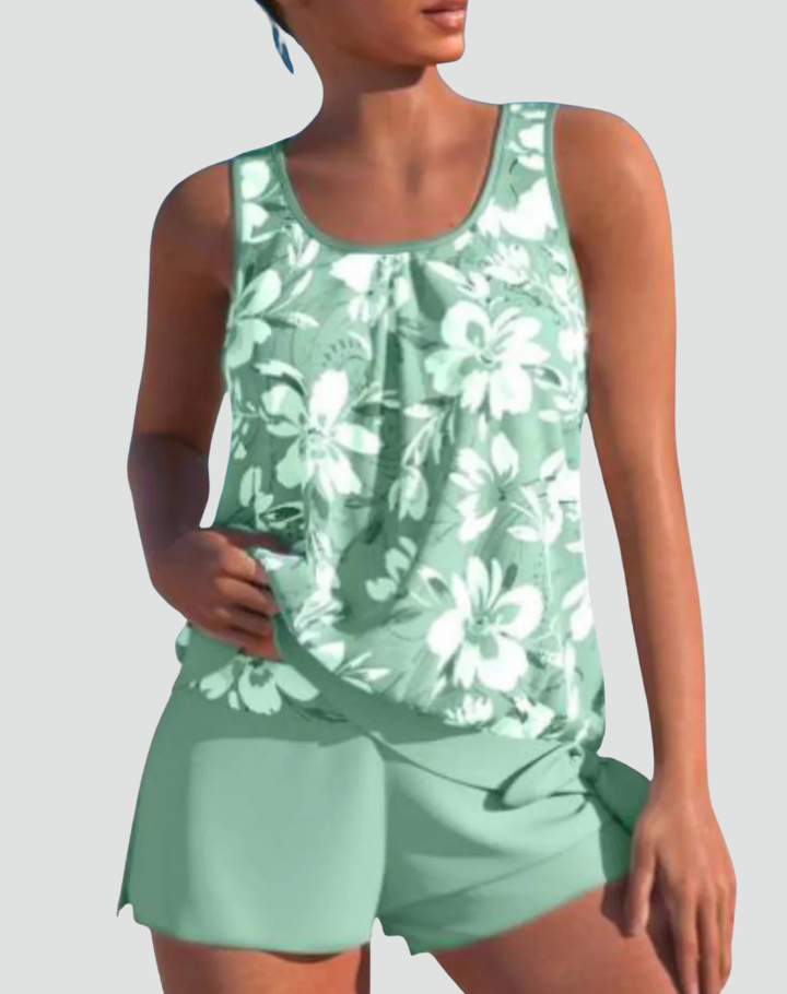 Women's Tankini Set with Floral Print - Shaping Style