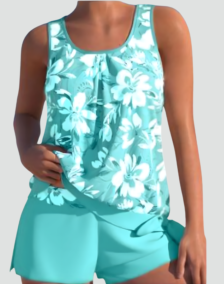 Women's Tankini Set with Floral Print - Shaping Style