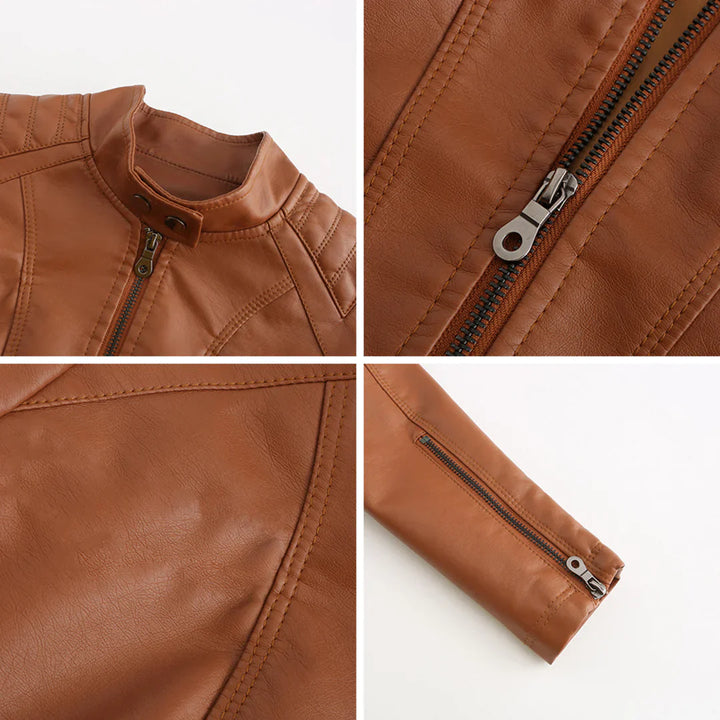 Stylish Faux Leather Women's Jacket with Classic Biker Design