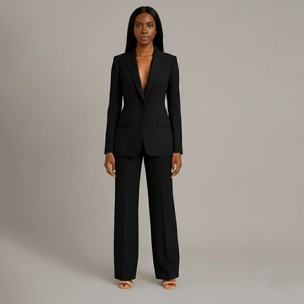 Women's Trouser Suit Set with Long Blazer and Matching Trousers
