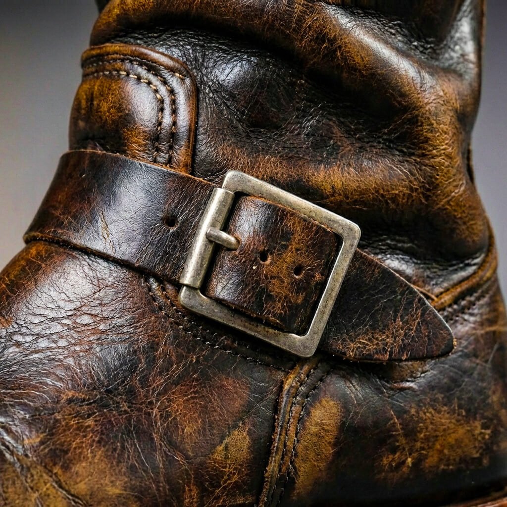 Men's Genuine Leather Engineer Boots with Buckle – Calf-High, for Autumn and Winter