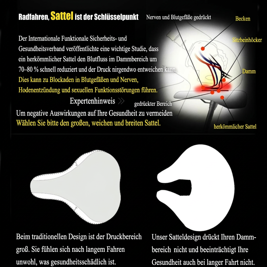 Noseless Mountain Bike Saddle | Ergonomic Padded Seat Cushion | Pressure Relief