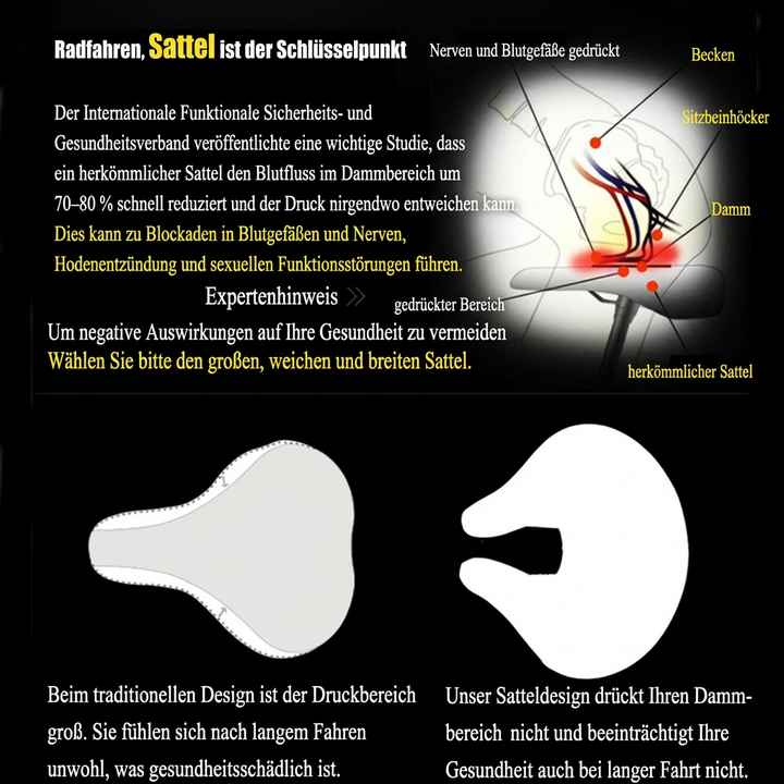 Noseless Mountain Bike Saddle | Ergonomic Padded Seat Cushion | Pressure Relief