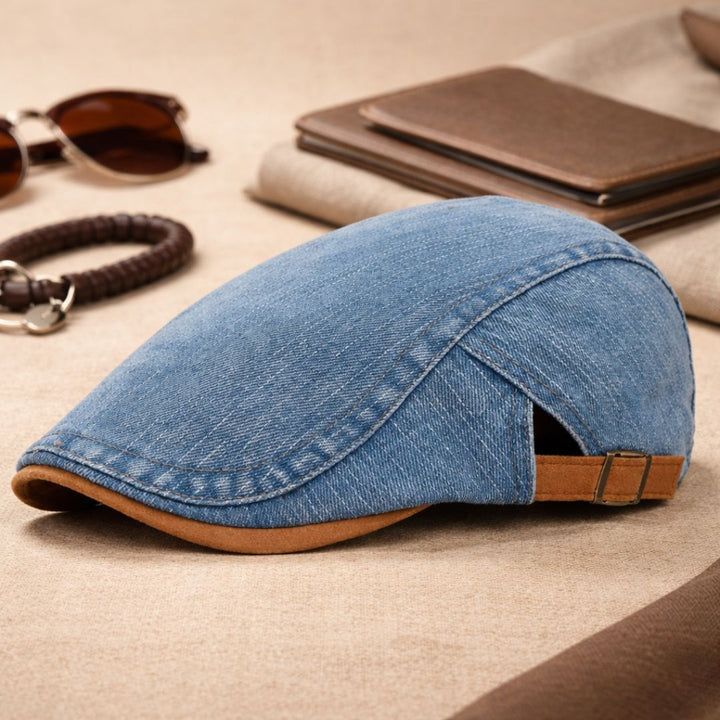 Men's flat cap | Retro denim newsboy cap