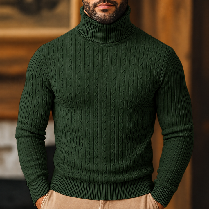 Men's Cable-Knit Polo Neck – Fine Knit Jumper