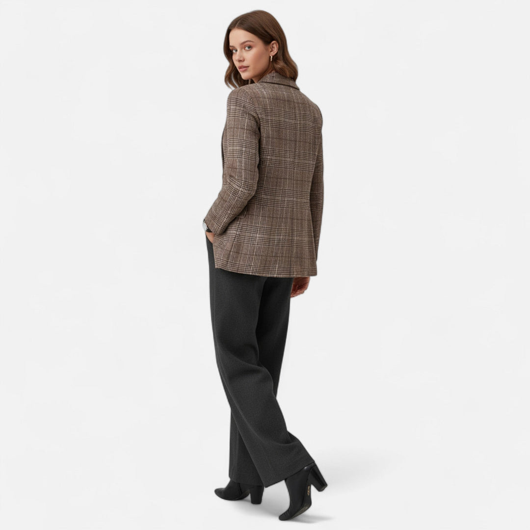 Women's Checked Single-Breasted Blazer, Fitted, Brown
