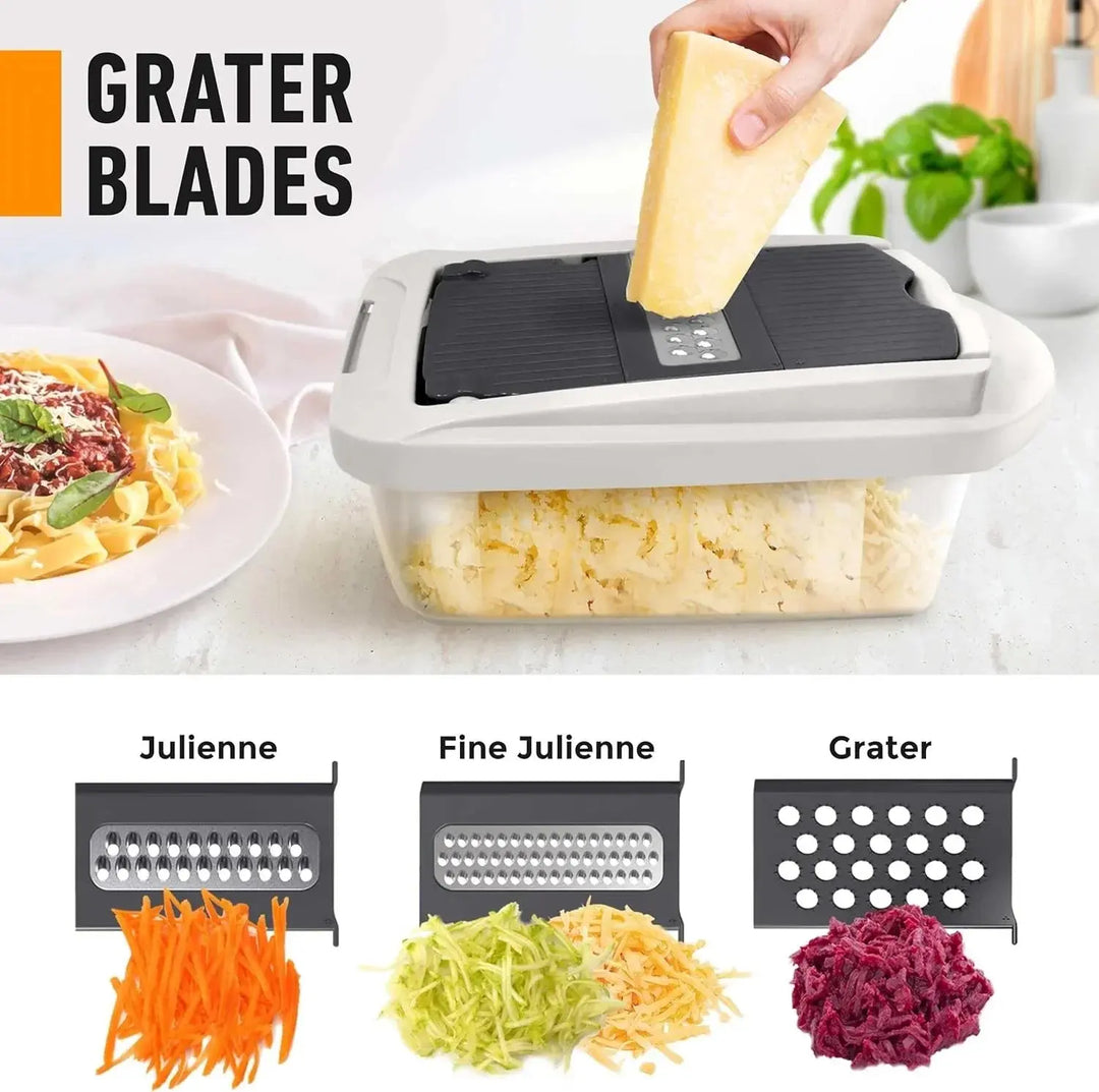 Vegetable Chopper | Dice, Slice and Grate | Collection Container & Safety Holder
