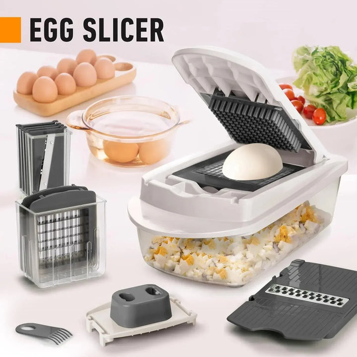 Vegetable Chopper | Dicing, Slicing and Grating | Collection Container & Safety Holder