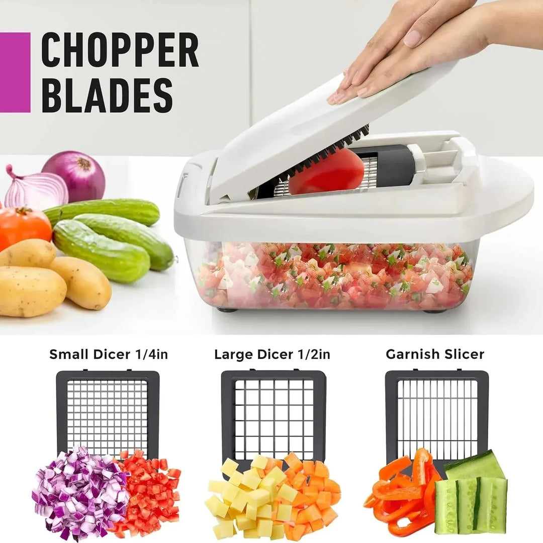 Vegetable Chopper | Dice, Slice and Grate | Collection Container & Safety Holder