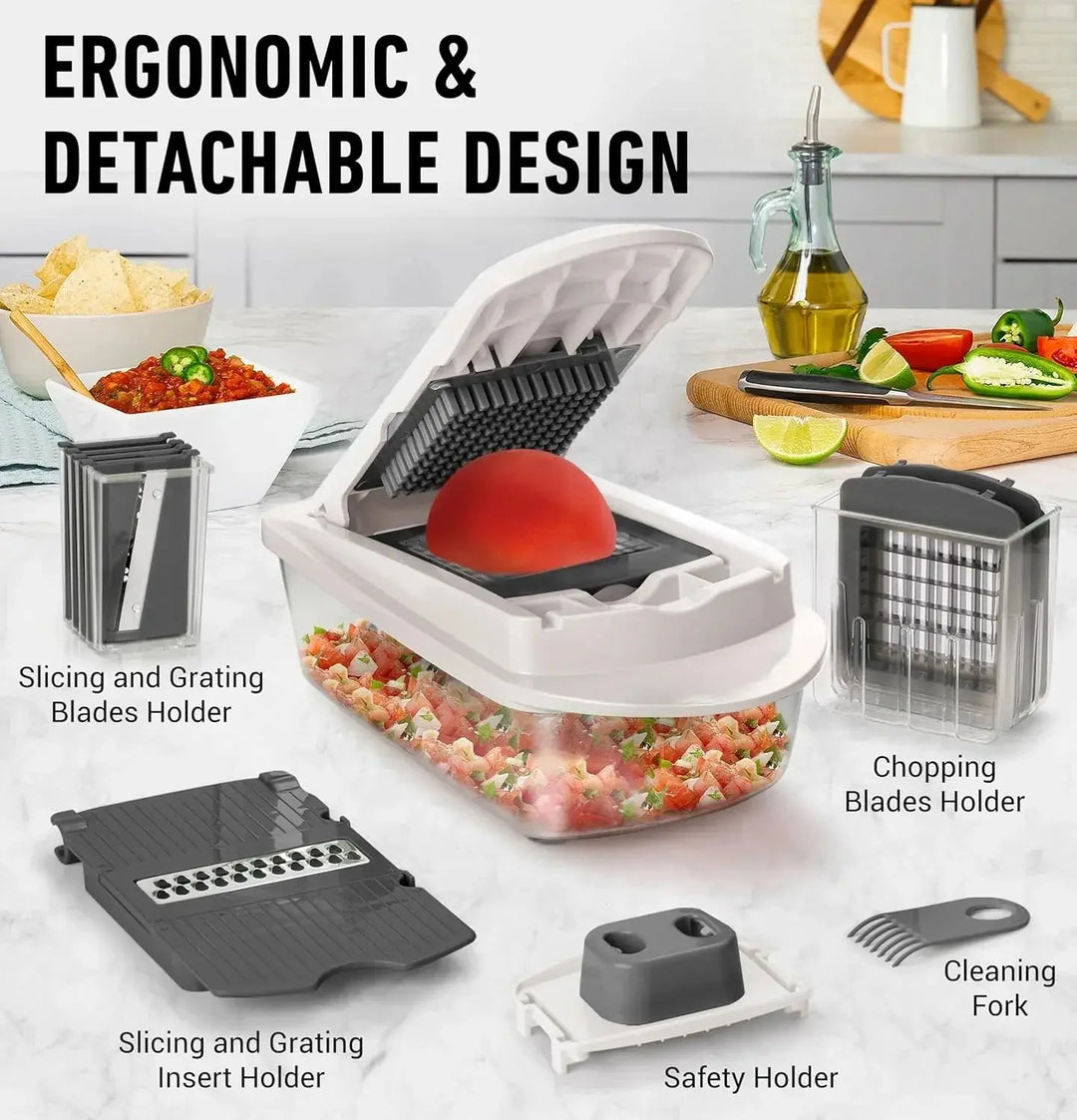Vegetable Chopper | Dice, Slice and Grate | Collection Container & Safety Holder