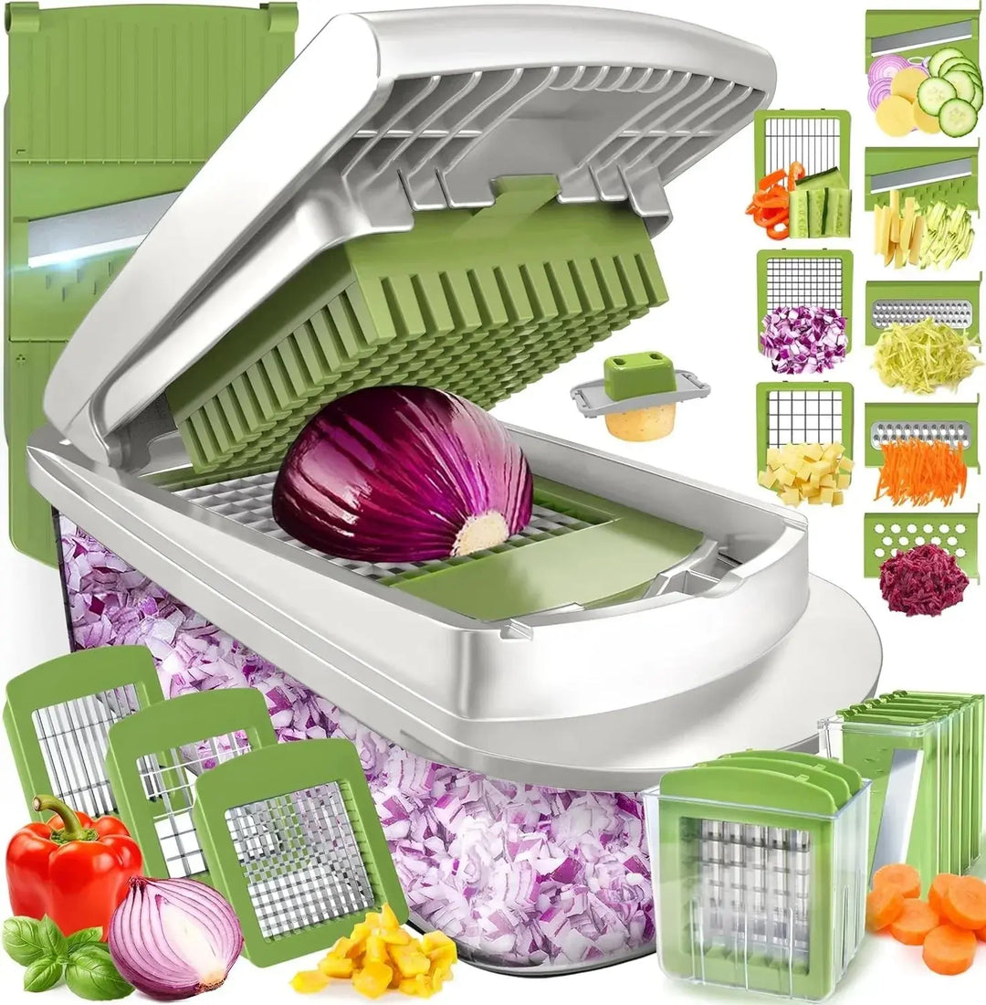 Vegetable Chopper | Dice, Slice and Grate | Collection Container & Safety Holder